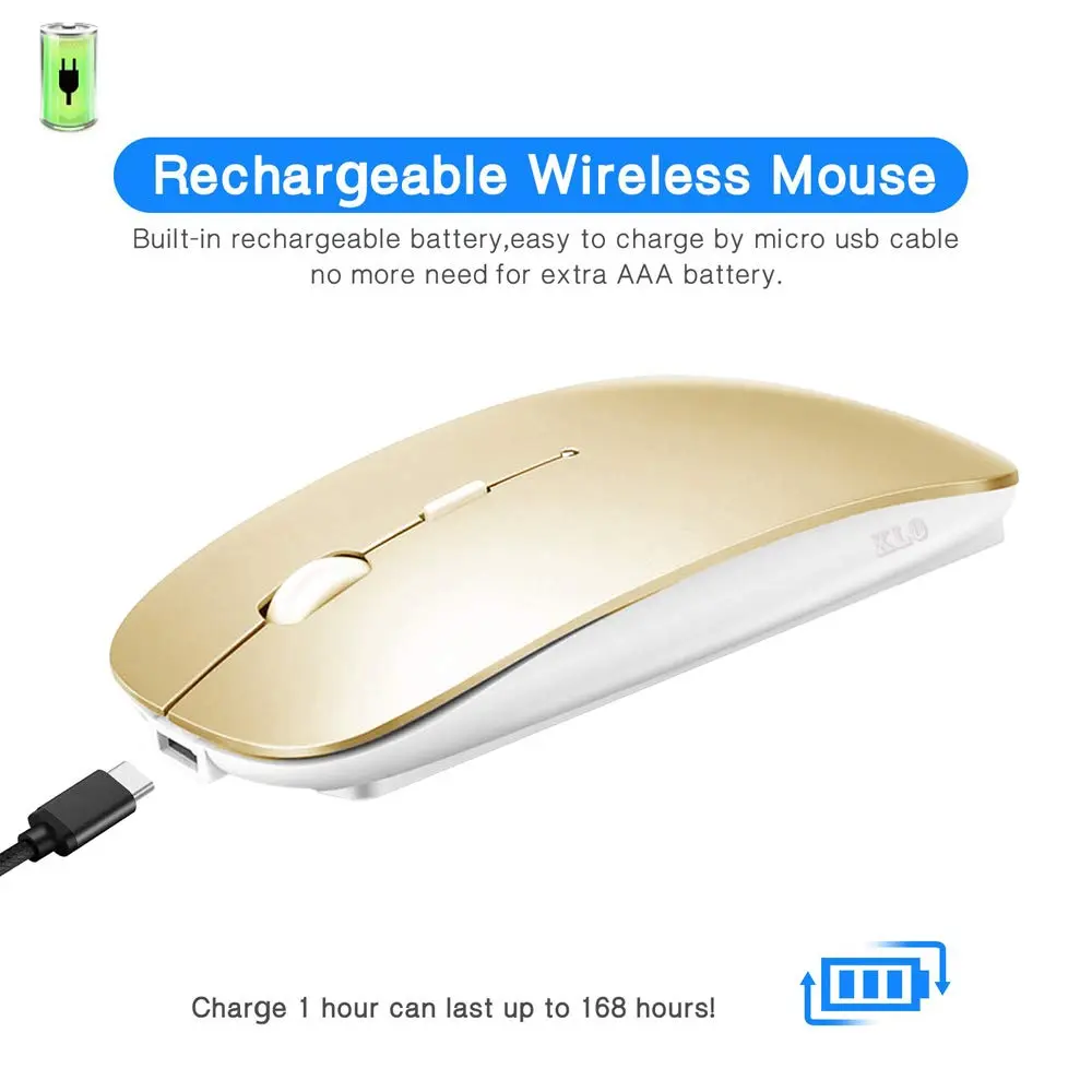 KLO Bluetooth Mouse for MacBook/Laptop/Notebook/pc/iPad/Chromebook, Wireless Mouse for MacBook Pro/AIR (Gold) | 1600 DPI, Rechargeable, Compatible with Mac & Windows - view 4