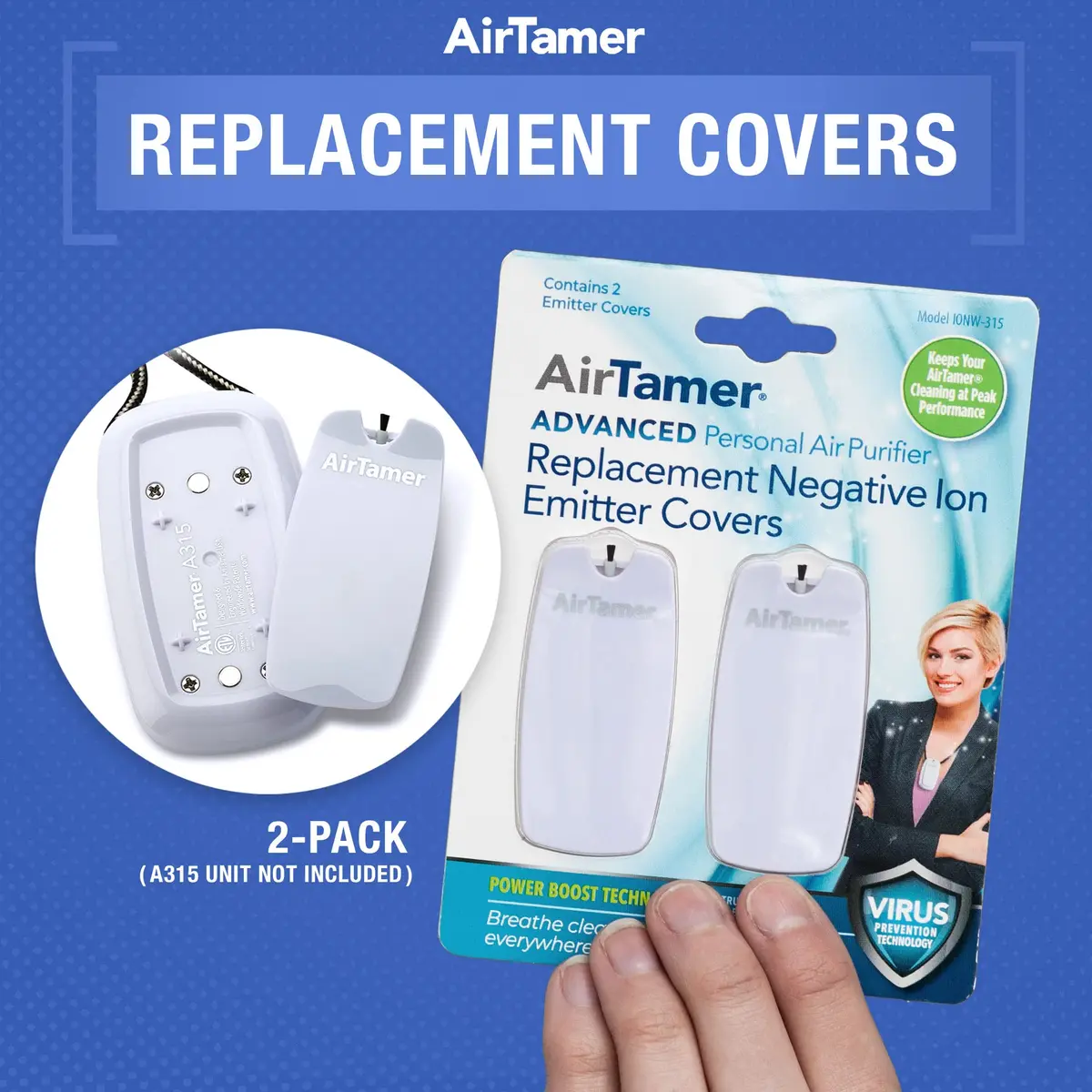 AirTamer Advanced A315W Personal Air Purifier Replacement Negative Ion Emitter Covers - White, 2-Pack | Negative Ion Emitter Covers for AirTamer A315W - view 2