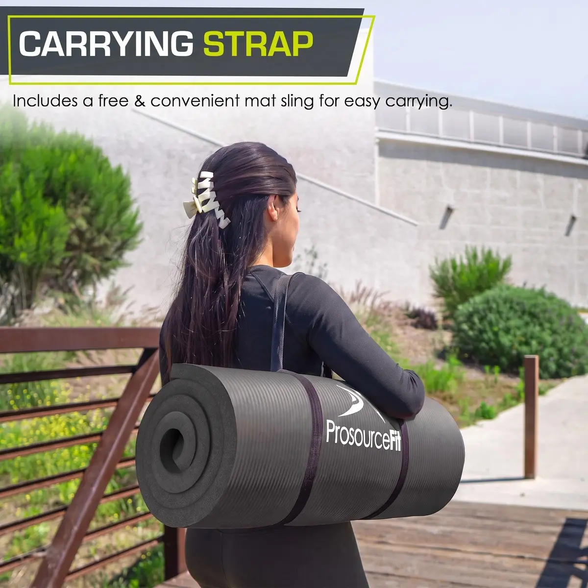 ProSourceFit Extra Thick Yoga and Pilates Mat 1" (25mm) Black | High Density Exercise Mat with Carrying Strap - view 4
