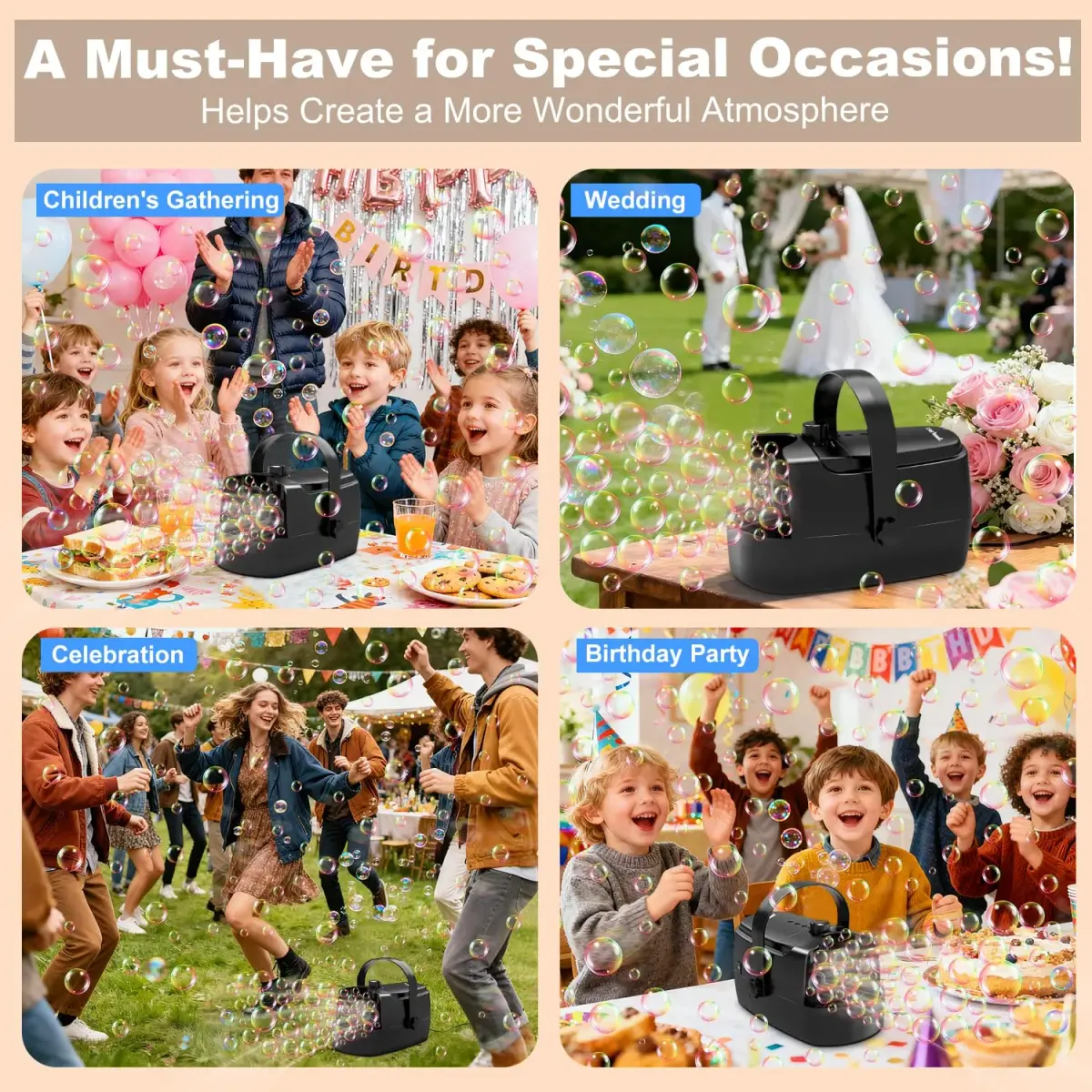 Zerhunt Durable Bubble Machine for Party | 18000+ Bubbles/Min High Output | 320ml Tank, 30 Min Playtime | ASTM Certified - view 5