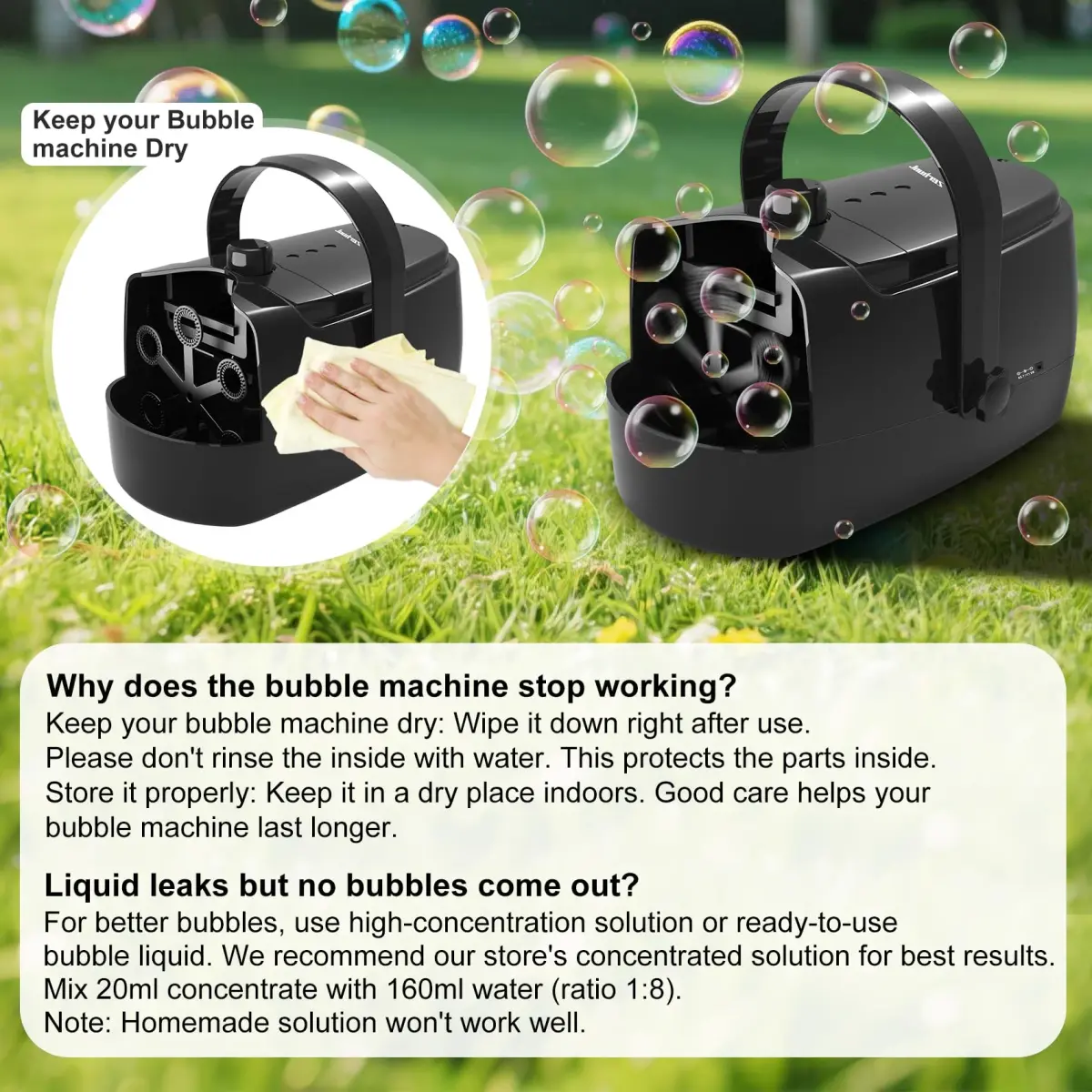 Zerhunt Durable Bubble Machine for Party | 18000+ Bubbles/Min High Output | 320ml Tank, 30 Min Playtime | ASTM Certified - view 9