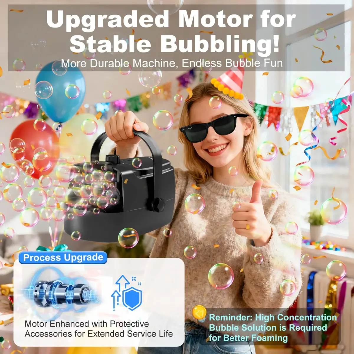 Zerhunt Durable Bubble Machine for Party | 18000+ Bubbles/Min High Output | 320ml Tank, 30 Min Playtime | ASTM Certified - view 4