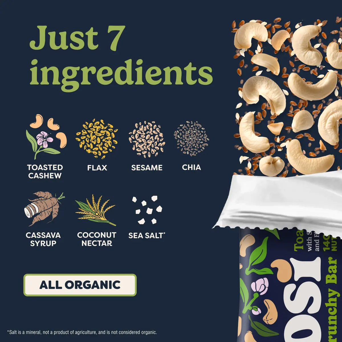 Tosi Plant Based Nut Bars Cashew 12 Pack | Gluten-Free Vegan Snack with Omega 3 (2.4oz each) - view 5
