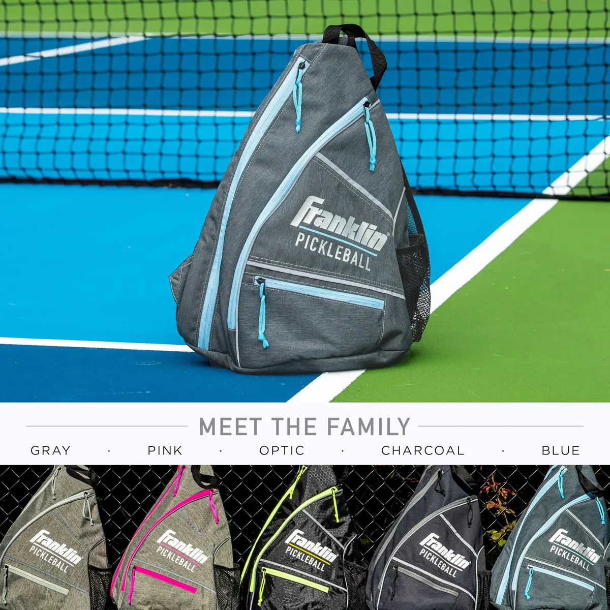 Franklin Sports Pickleball Sling Bag - Holds 6 Paddles, Gray/Blue | Durable Polyester, Adjustable Strap - view 5