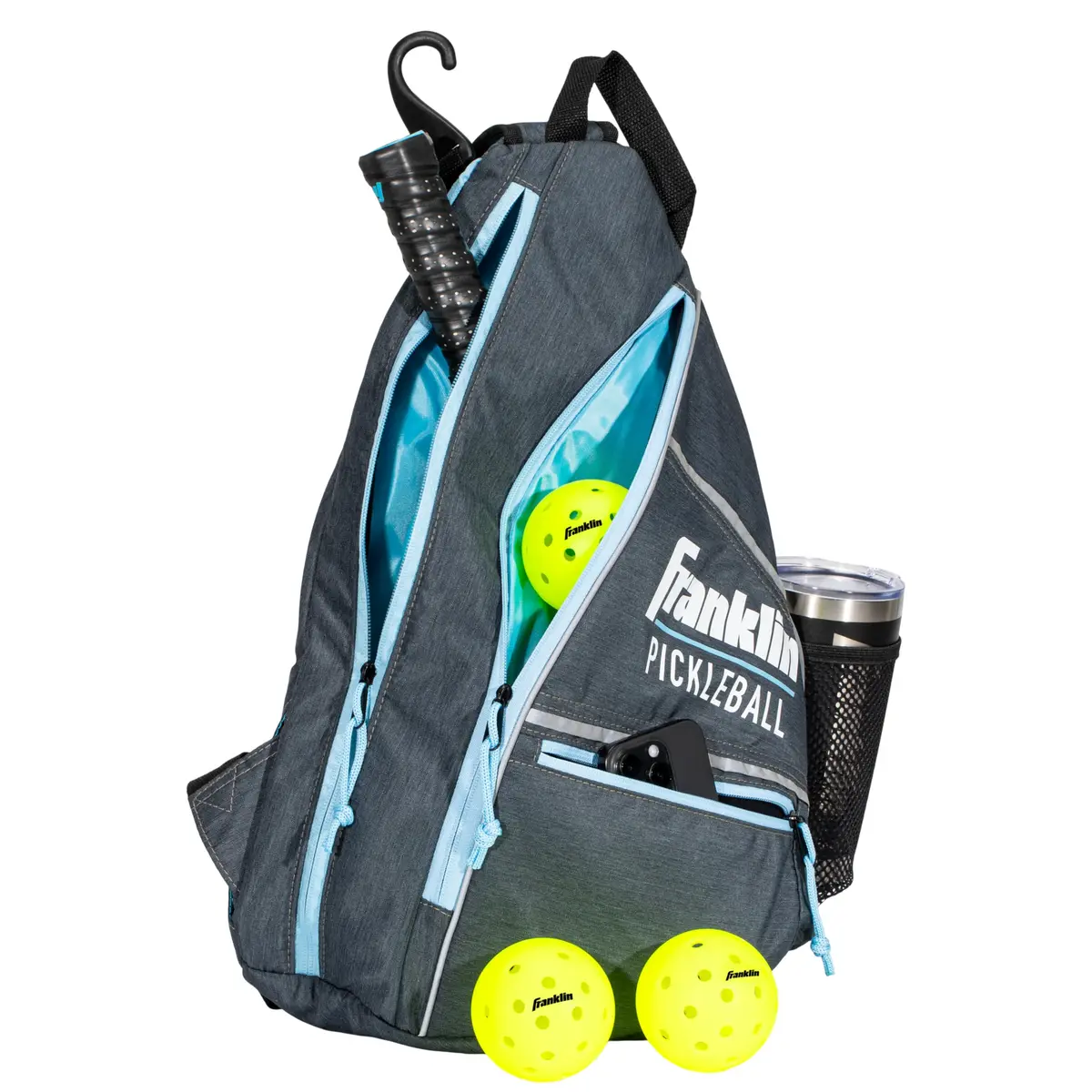 Franklin Sports Pickleball Sling Bag - Holds 6 Paddles, Gray/Blue | Durable Polyester, Adjustable Strap - view 3