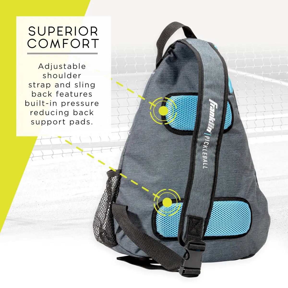 Franklin Sports Pickleball Sling Bag - Holds 6 Paddles, Gray/Blue | Durable Polyester, Adjustable Strap - view 4