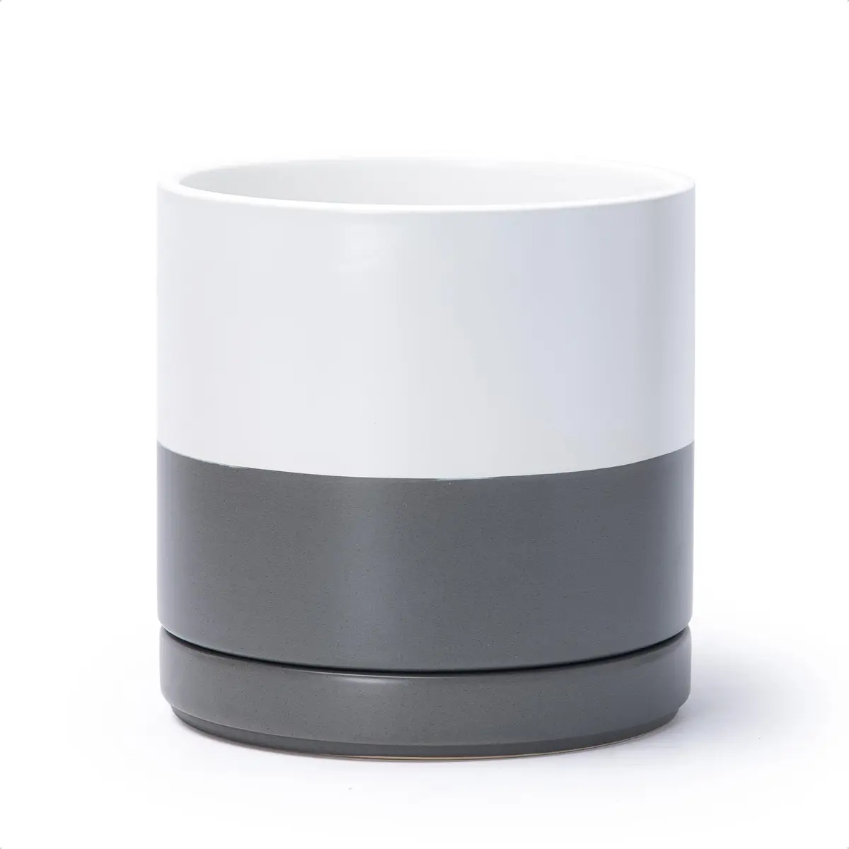 D'vine Dev 8.2 Inch Ceramic Planter Pot, White/Grey | Modern Cylinder with Drainage Hole - main product image