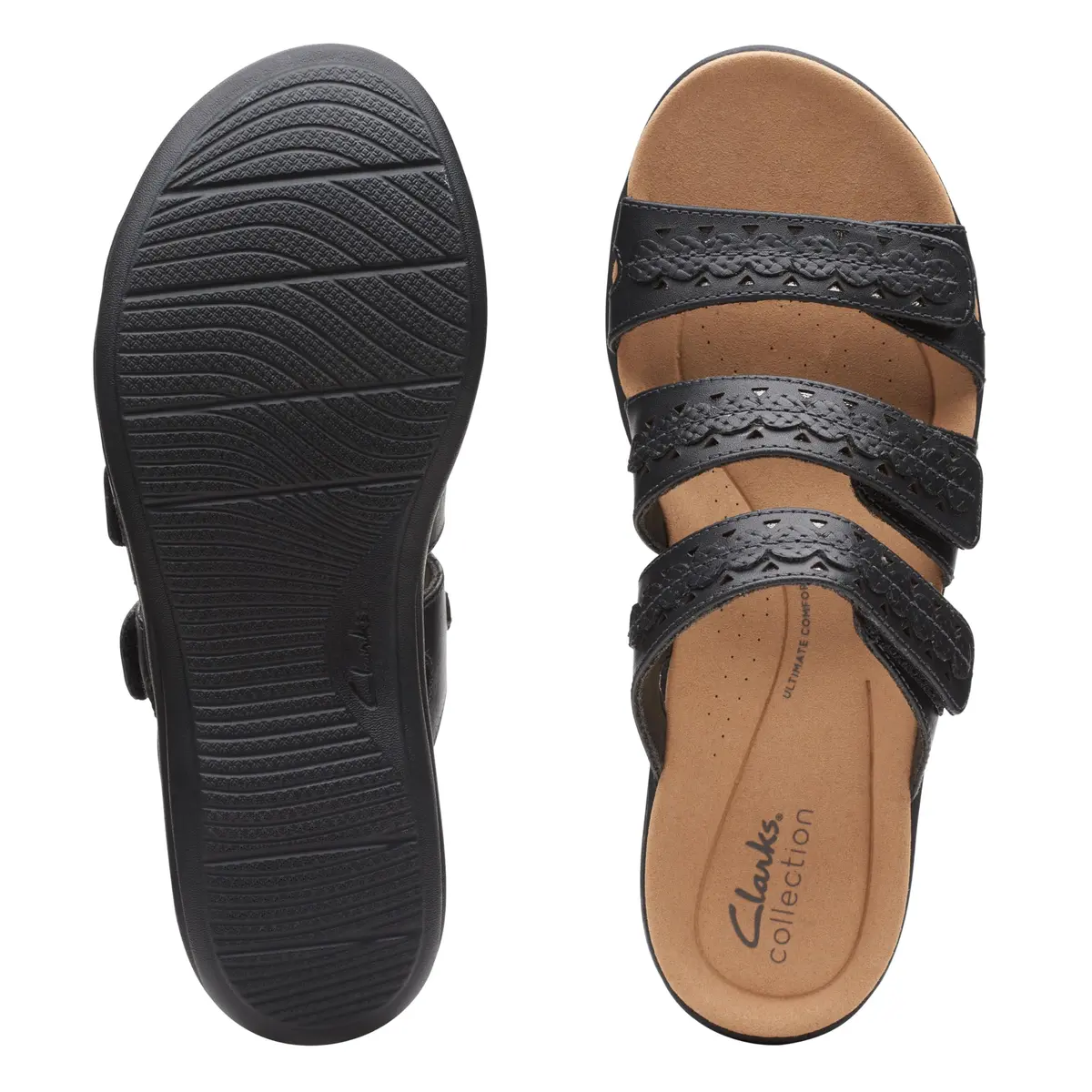 Clarks Women's Laurieann Cove Flat Sandals Black Leather 8.5 Narrow | 24/7 Comfort & Versatility - view 2