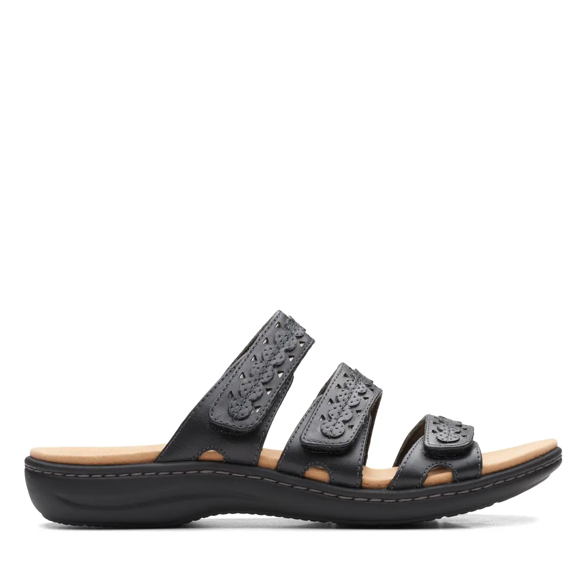Clarks Women's Laurieann Cove Flat Sandals Black Leather 8.5 Narrow | 24/7 Comfort & Versatility - view 3