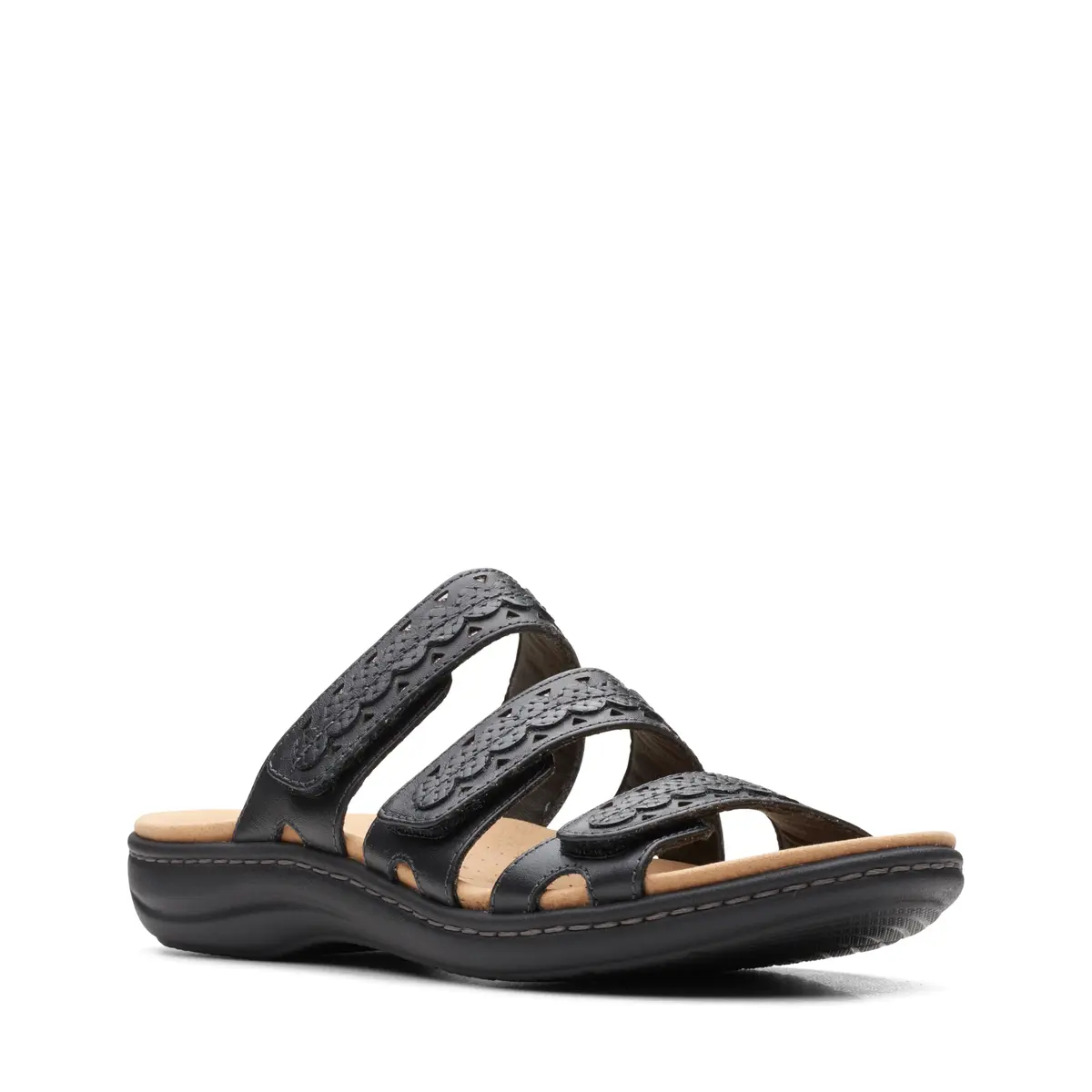 Clarks Women's Laurieann Cove Flat Sandals Black Leather 8.5 Narrow | 24/7 Comfort & Versatility - view 4