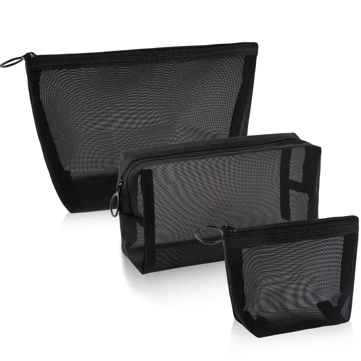 Boao Mesh Zipper Makeup Bags | 3 Sizes, Nylon Mesh, Transparent, Lightweight, Travel Organizer - main product image