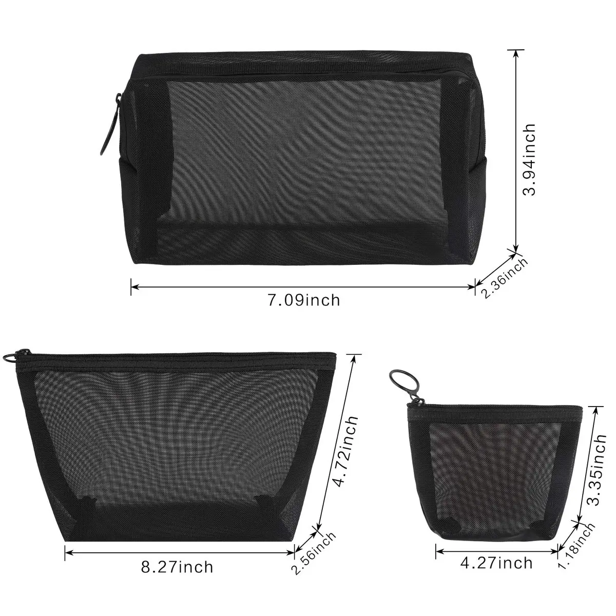 Boao Mesh Zipper Makeup Bags | 3 Sizes, Nylon Mesh, Transparent, Lightweight, Travel Organizer - view 2