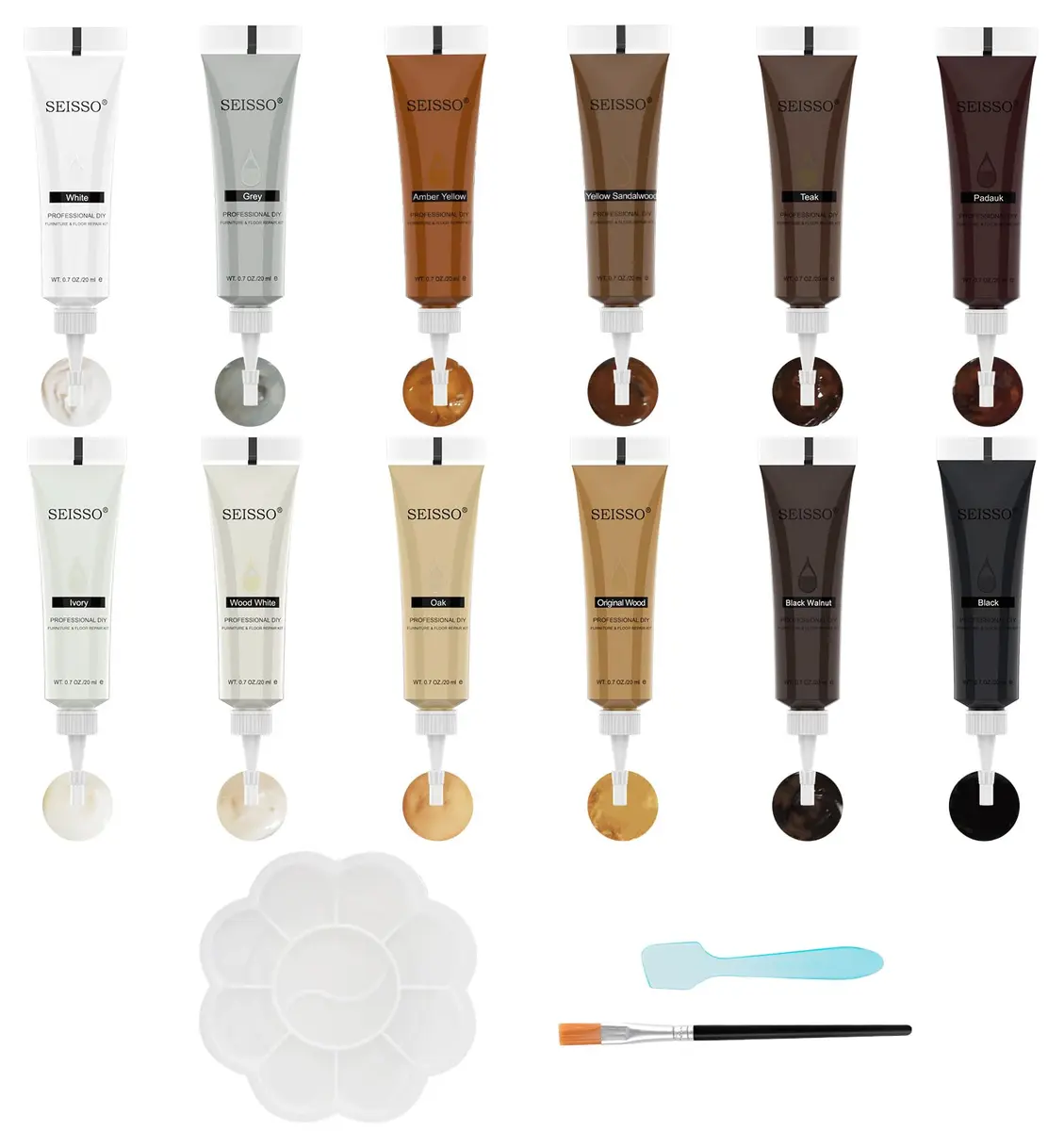 SEISSO Wood Fillers Furniture Repair Kit, 12 Colors, Wood Touch-up Paint, Scratch & Crack Fix, Wooden Floor & Furniture Restoration | 12 Colors, 20g Each - main product image