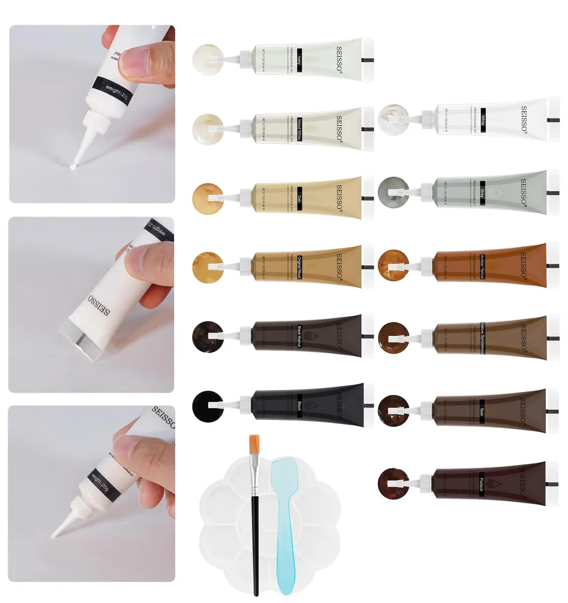 SEISSO Wood Fillers Furniture Repair Kit, 12 Colors, Wood Touch-up Paint, Scratch & Crack Fix, Wooden Floor & Furniture Restoration | 12 Colors, 20g Each - view 8