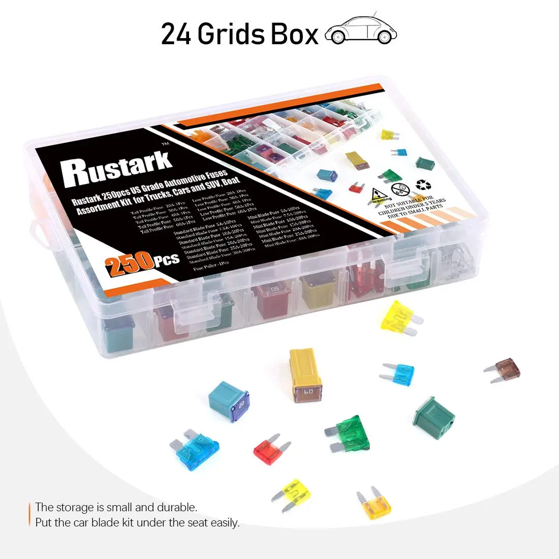 Rustark Automotive Fuses Assortment Kit 250pcs | Standard & Mini Car Blade Fuses, Low & Tall Profile, 4 Style, 251 Pieces - view 6