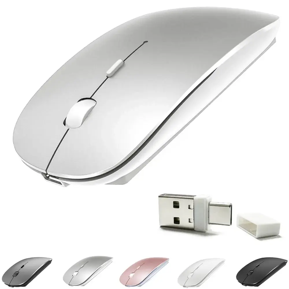 KLO Rechargeable Bluetooth 5.2/3.0/Type-C/USB-2.4G Mouse for MacBook/iPad, Wireless Mouse for Laptop/PC (Silver) - main product image