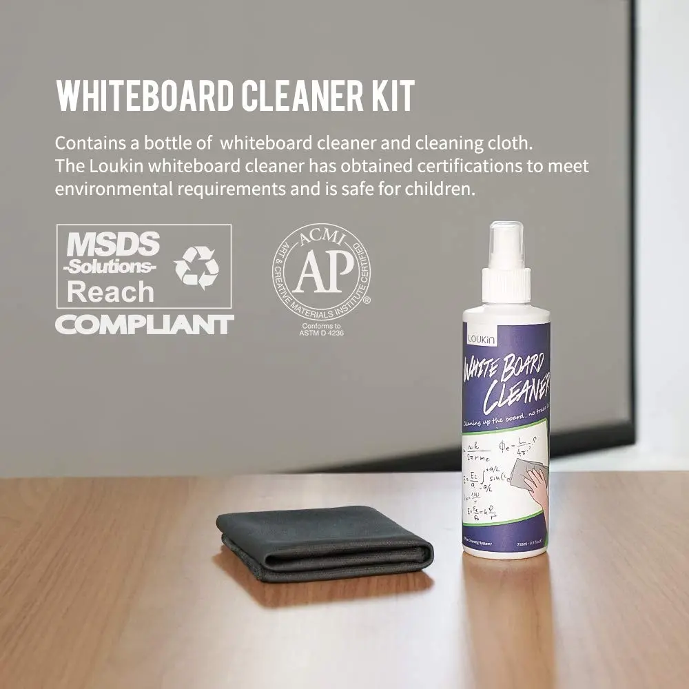 loukin Dry Erase Cleaner Spray 250ml (8.5 fl oz) | AP Certified Non-Toxic Whiteboard Cleaner with Microfiber Cloth - view 2