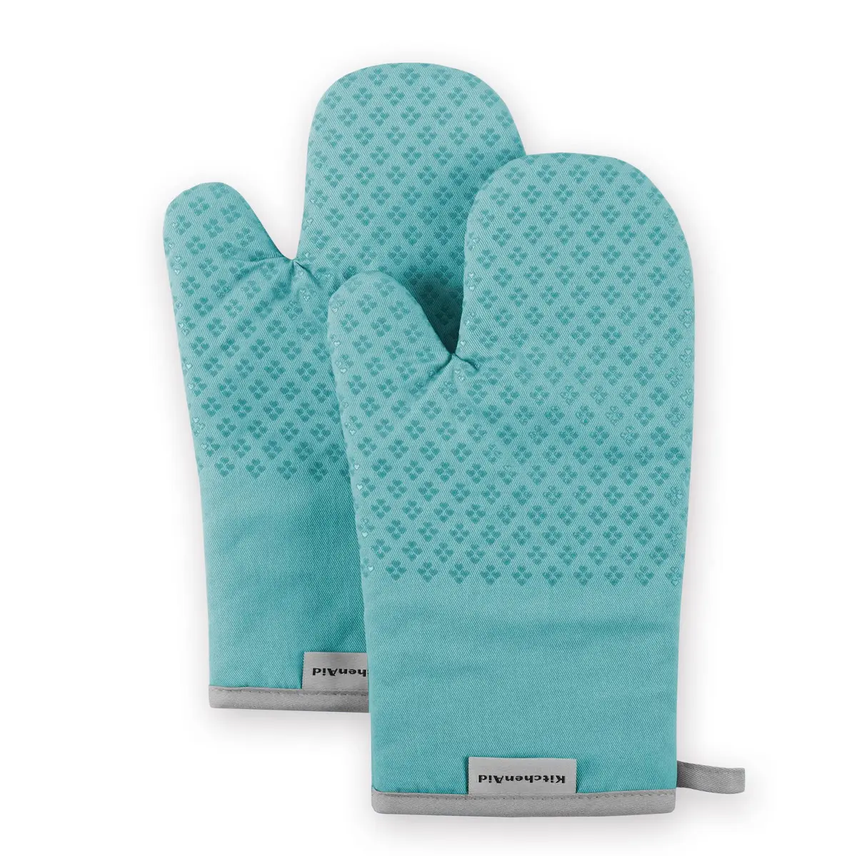 KitchenAid Oven Mitt Set, 7"x12.5", Aqua Sky, 2 Piece | Heat-Resistant Cotton & Silicone Grip - main product image