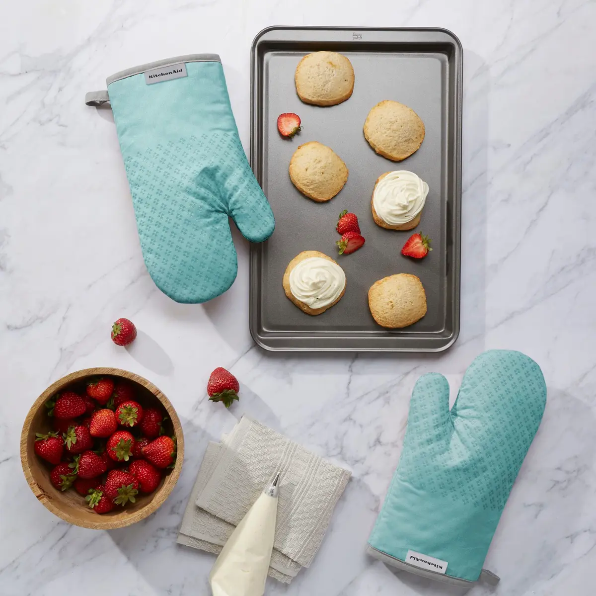 KitchenAid Oven Mitt Set, 7"x12.5", Aqua Sky, 2 Piece | Heat-Resistant Cotton & Silicone Grip - view 2