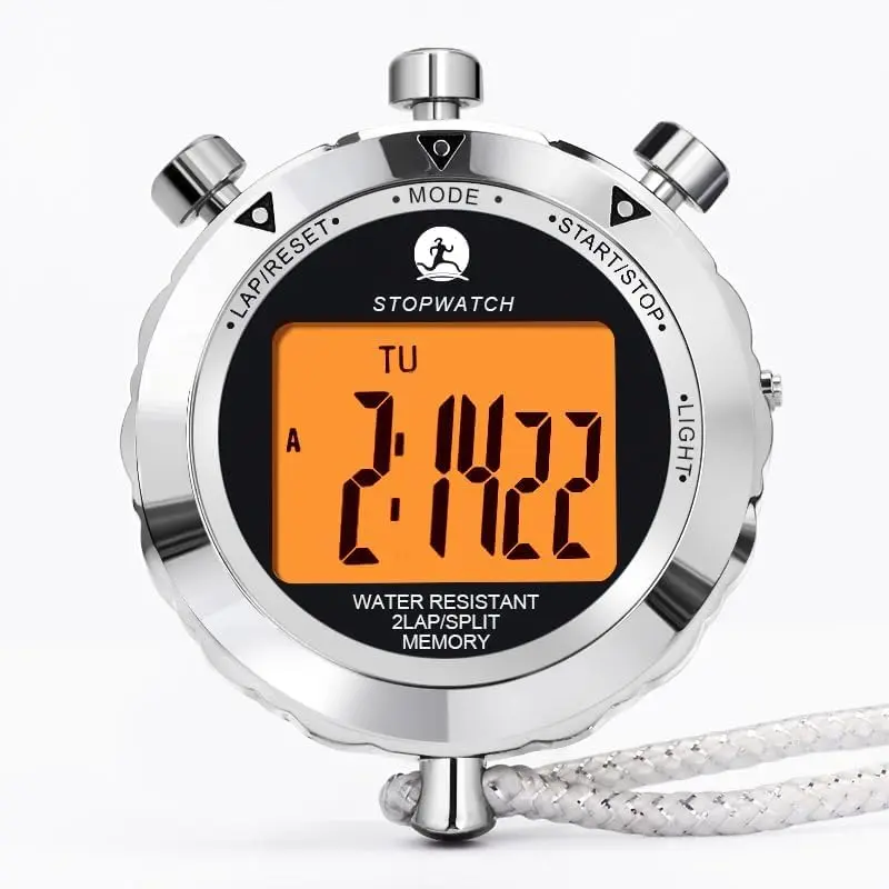 Rolilink Metal Stopwatch with Backlight & Alarm | 2 Lap Memory, 1/100 Sec Accuracy, 7.3cm (2.87in) - view 2