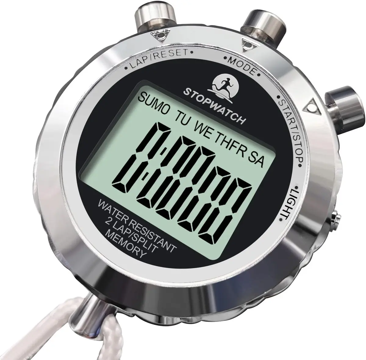 Rolilink Metal Stopwatch with Backlight & Alarm | 2 Lap Memory, 1/100 Sec Accuracy, 7.3cm (2.87in) - view 9
