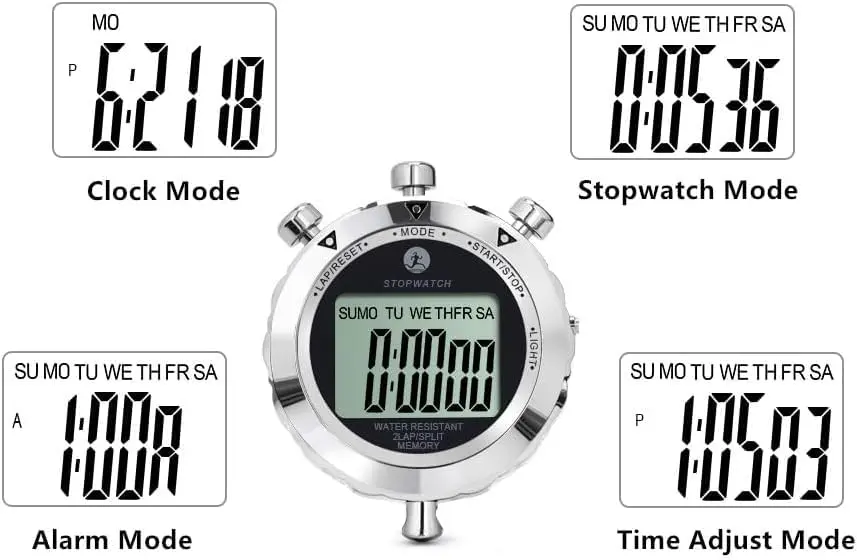 Rolilink Metal Stopwatch with Backlight & Alarm | 2 Lap Memory, 1/100 Sec Accuracy, 7.3cm (2.87in) - view 6