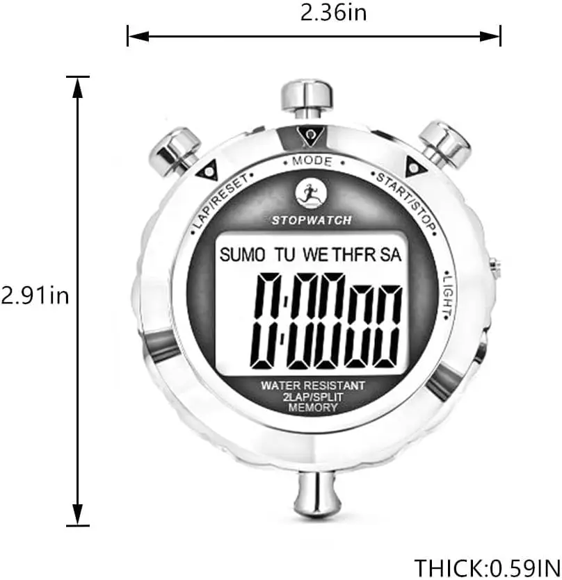 Rolilink Metal Stopwatch with Backlight & Alarm | 2 Lap Memory, 1/100 Sec Accuracy, 7.3cm (2.87in) - view 8