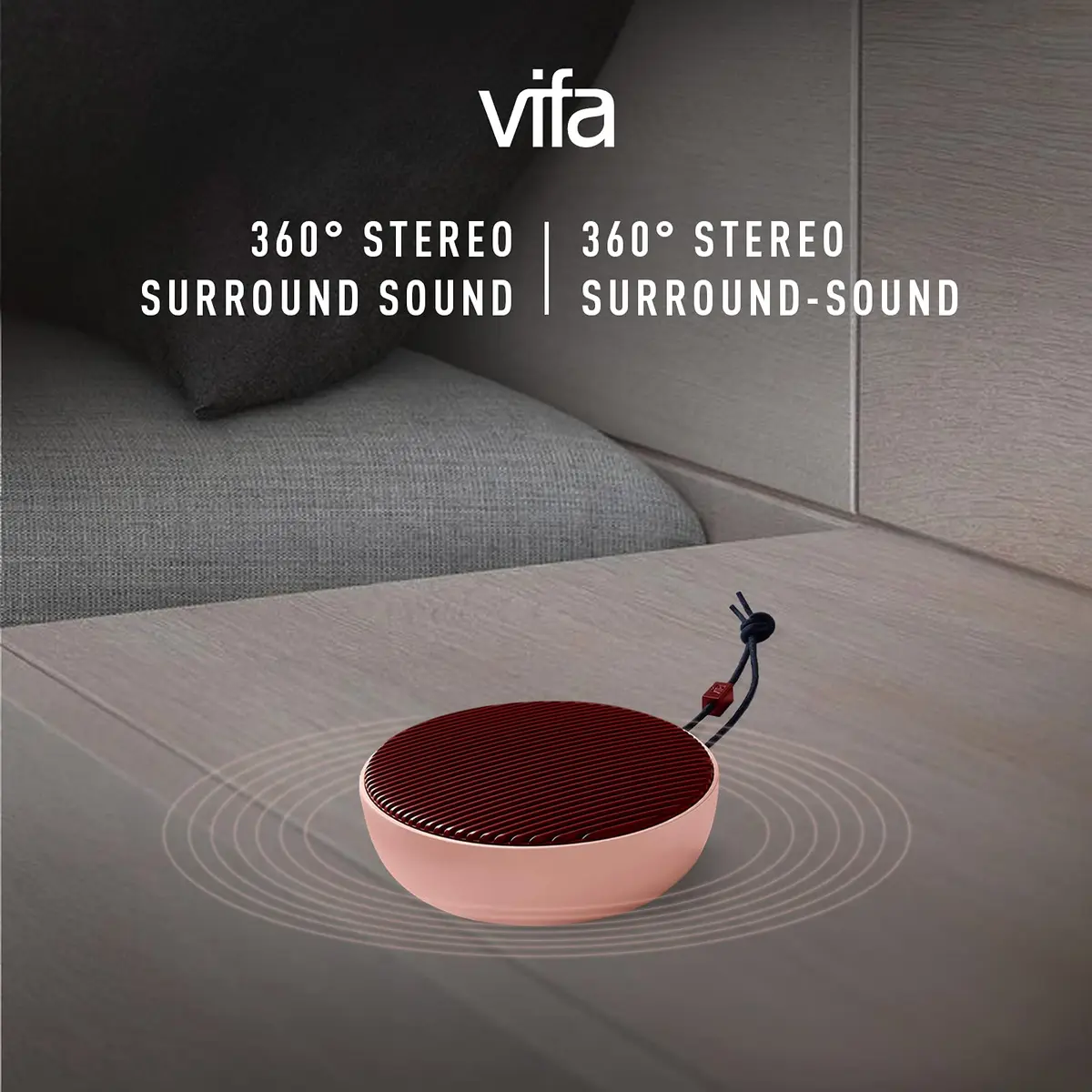 Vifa City Portable Wireless Bluetooth Speaker with Dual Pairing & IPX4 Waterproof, 20W HiFi Audio, 65mm Drivers, Burgundy Blush | Modern Premium Design - view 4