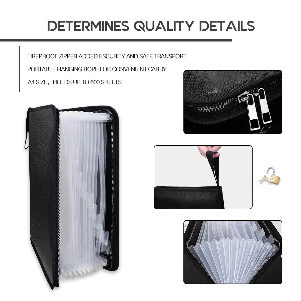 HSP-HSWITI Fireproof Document Bag Fire & Water Resistant File Folder 12 Pockets Clear | Waterproof Safe for Valuables - view 3