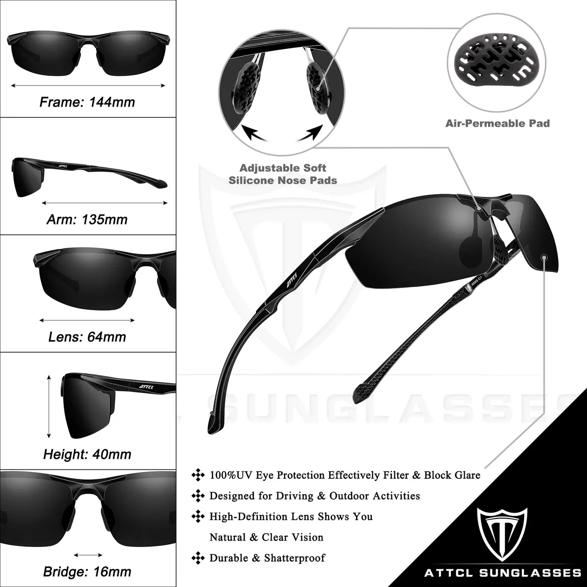 ATTCL Polarized UV Protection Sports Sunglasses for Men Aluminum-Mg Frame | Lightweight & Unbreakable - view 5