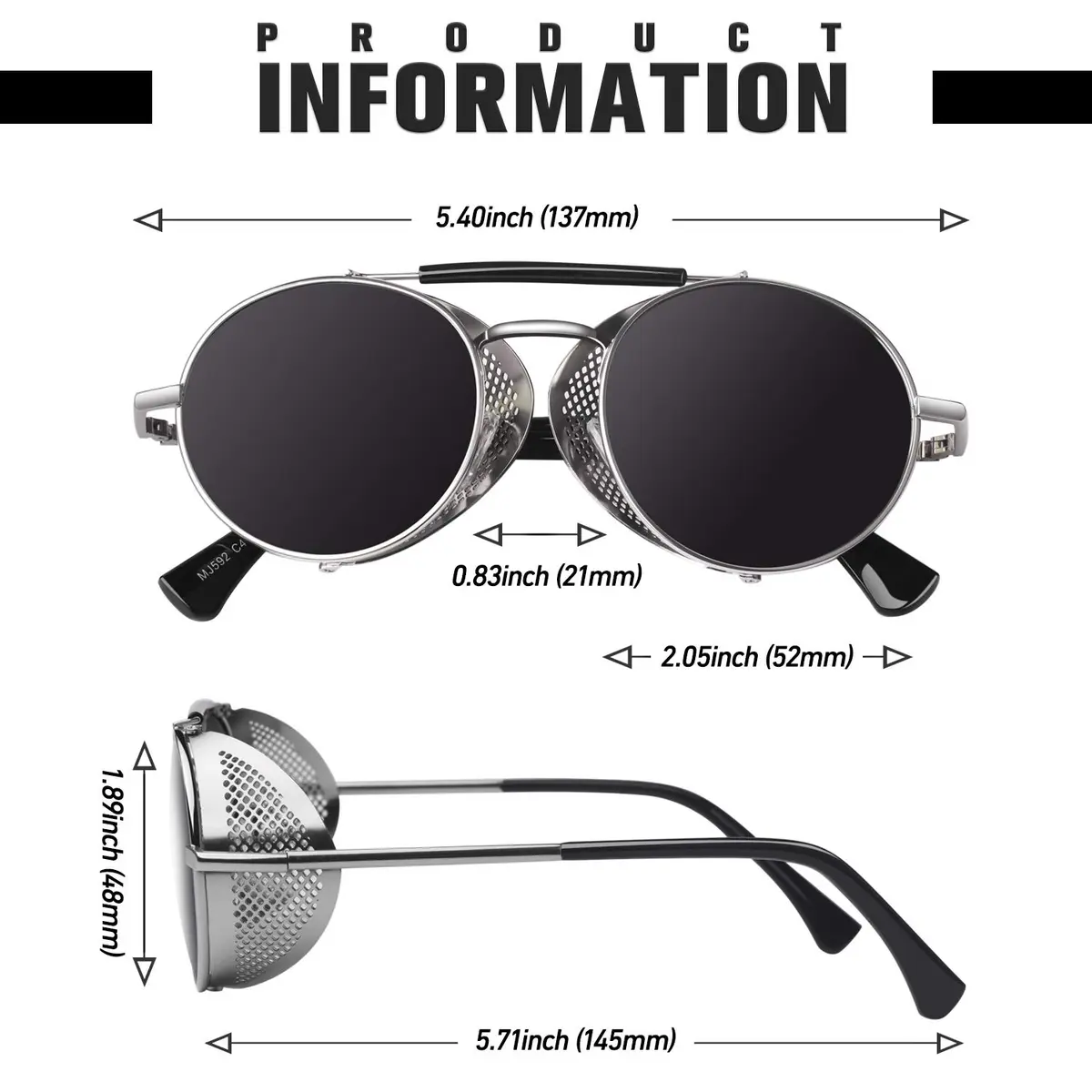Sunier Round Polarized Steampunk Sunglasses Men Women Side Shield Goggles | 100% UV400 HD Polarized Lens, Unbreakable Metal Frame, Retro Design - view 6