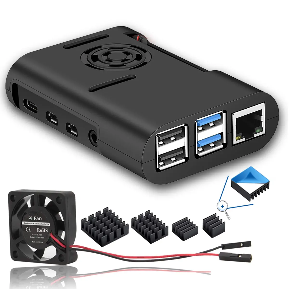 MazerPi Raspberry Pi 4 Case with Cooling Fan & Heatsink | ABS Protective Enclosure for Pi 4B - main product image