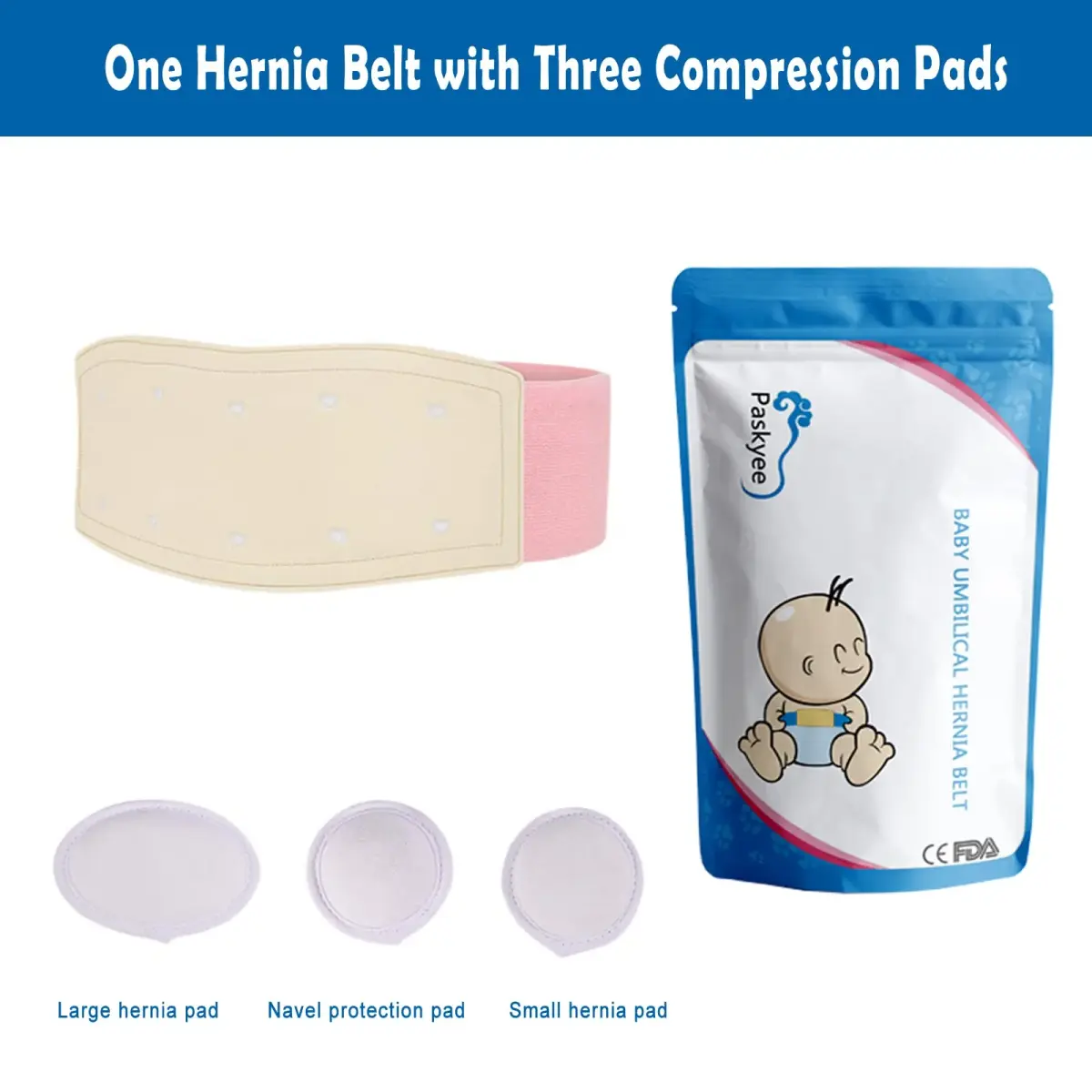 Paskyee Umbilical Hernia Belt for Newborns | Adjustable Cotton Navel Support Wrap, 4 Piece Set, Pink - view 2