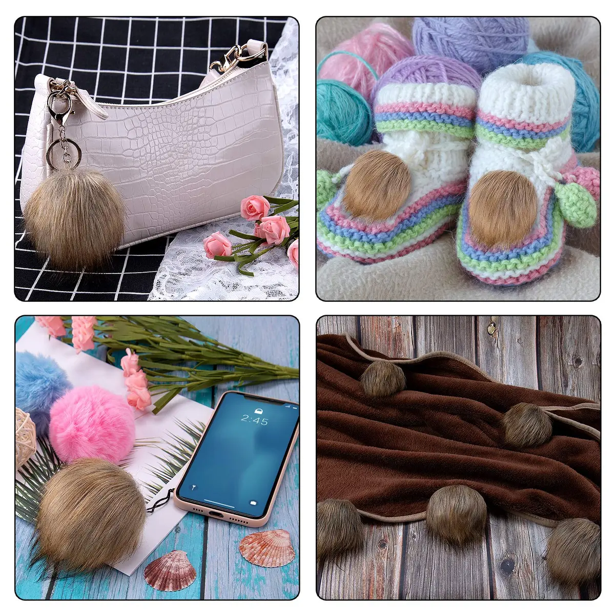 SIQUK 20 Pieces Faux Fur Pom Pom DIY 10cm (3.94 inches) | Fluffy Light Brown Pompoms for Hats, Scarves, Bags - view 6