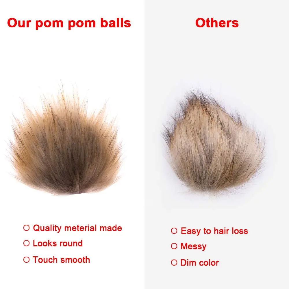 SIQUK 20 Pieces Faux Fur Pom Pom DIY 10cm (3.94 inches) | Fluffy Light Brown Pompoms for Hats, Scarves, Bags - view 4