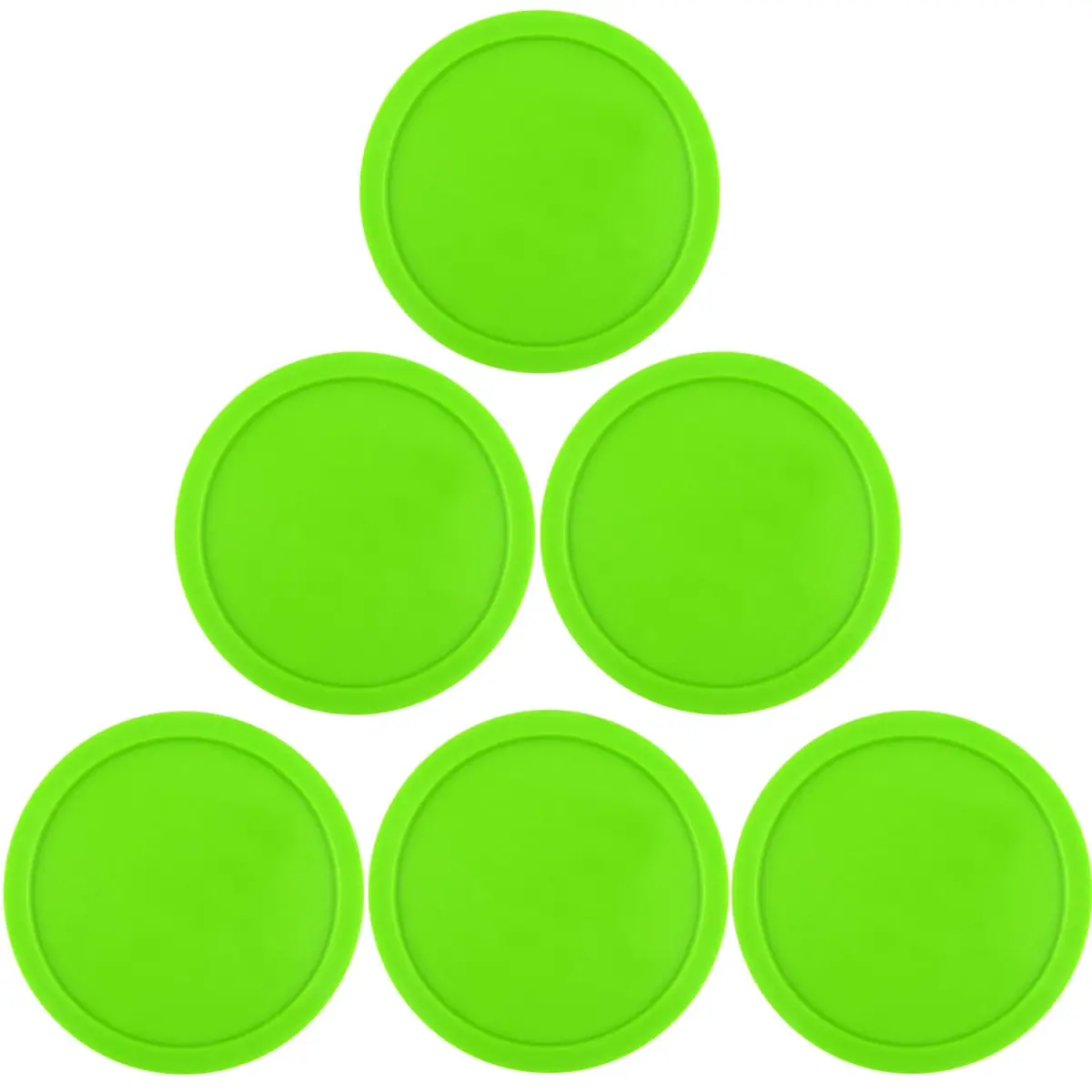 ONE250 Green Air Hockey Pucks (6 Pcs, 3.25 inch Diameter) | Durable ABS Replacement Accessories for Standard Game Tables - main product image