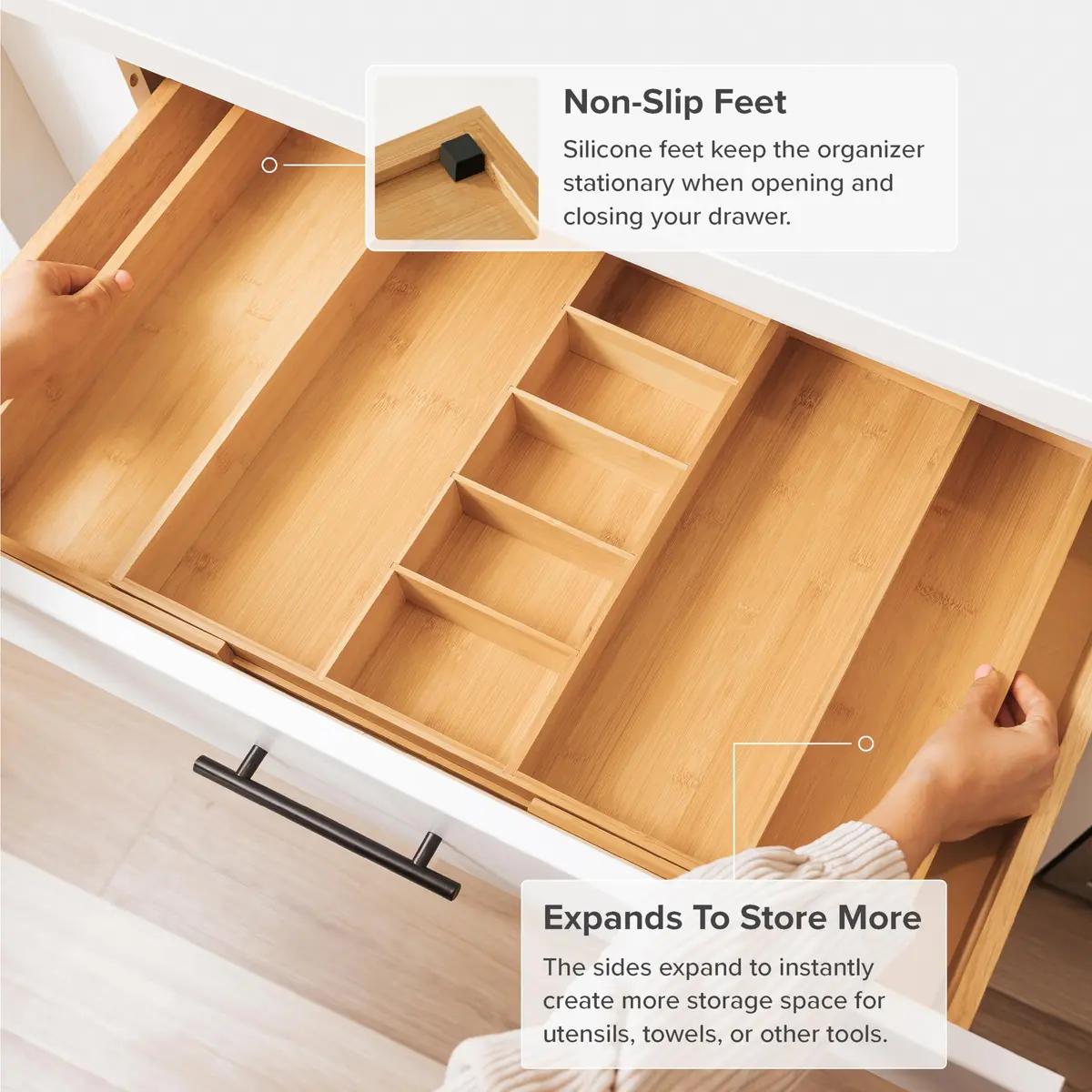 KitchenEdge Bamboo Utensil & Junk Drawer Organizer 19-33 in | Customizable, Expandable & Durable - view 5