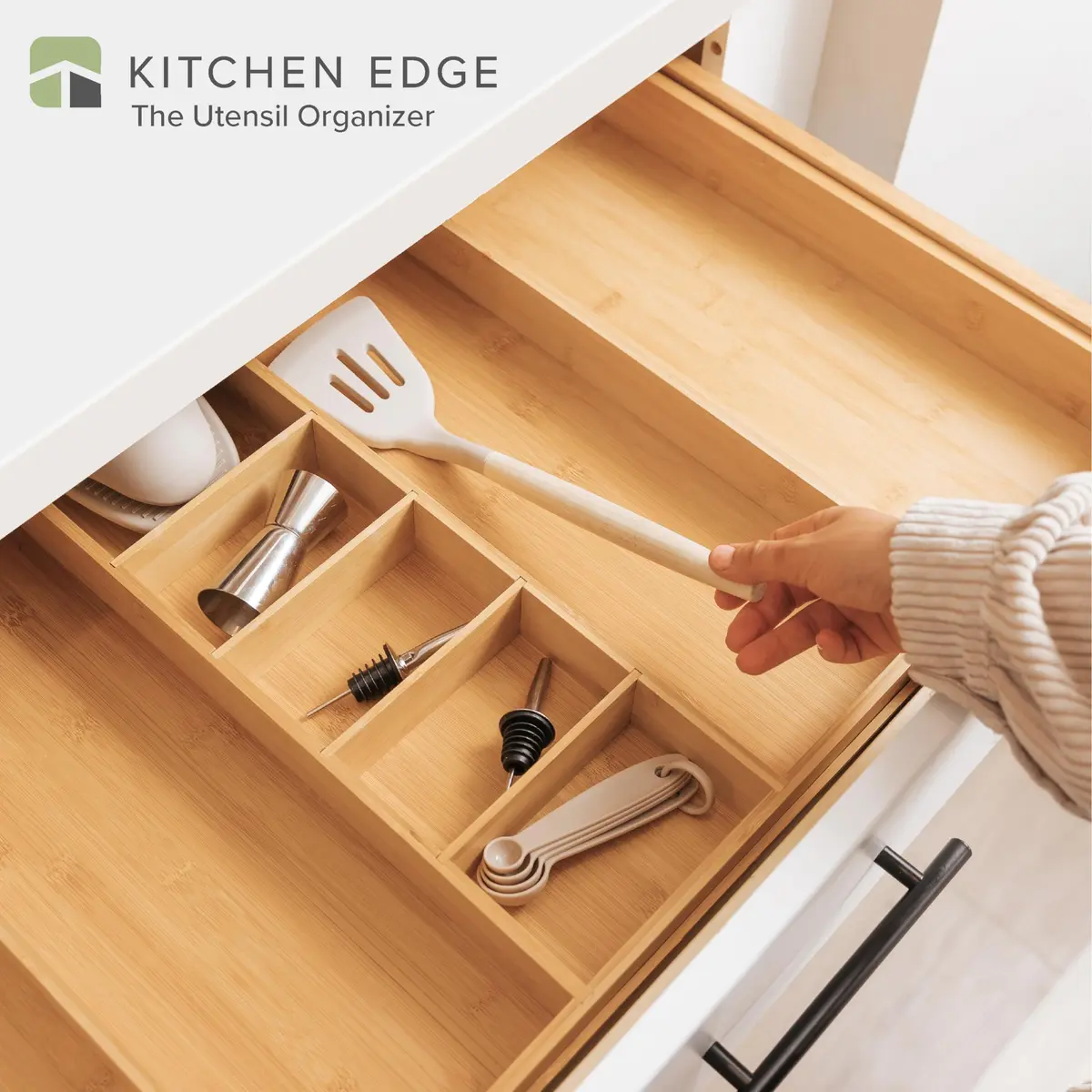 KitchenEdge Bamboo Utensil & Junk Drawer Organizer 19-33 in | Customizable, Expandable & Durable - view 2