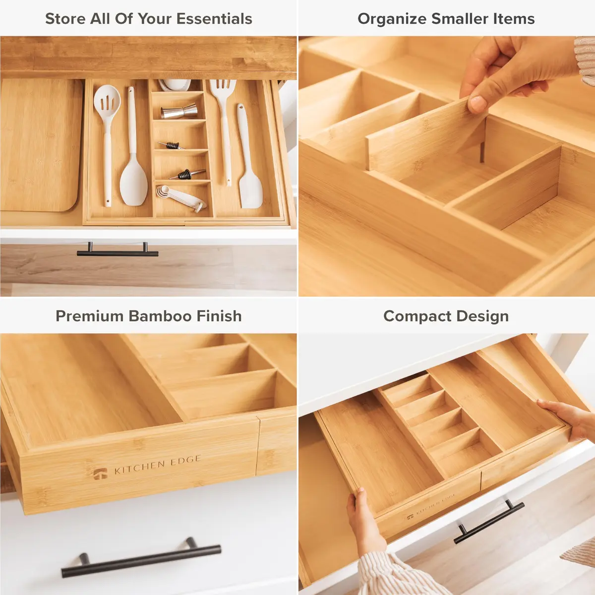 KitchenEdge Bamboo Utensil & Junk Drawer Organizer 19-33 in | Customizable, Expandable & Durable - view 3