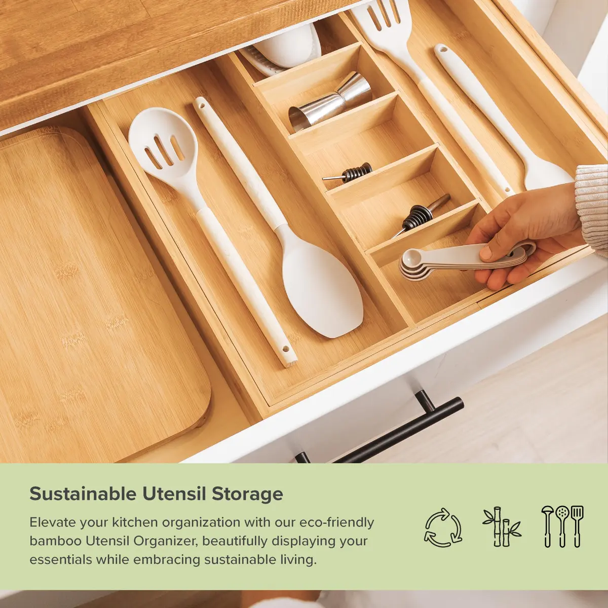 KitchenEdge Bamboo Utensil & Junk Drawer Organizer 19-33 in | Customizable, Expandable & Durable - view 4