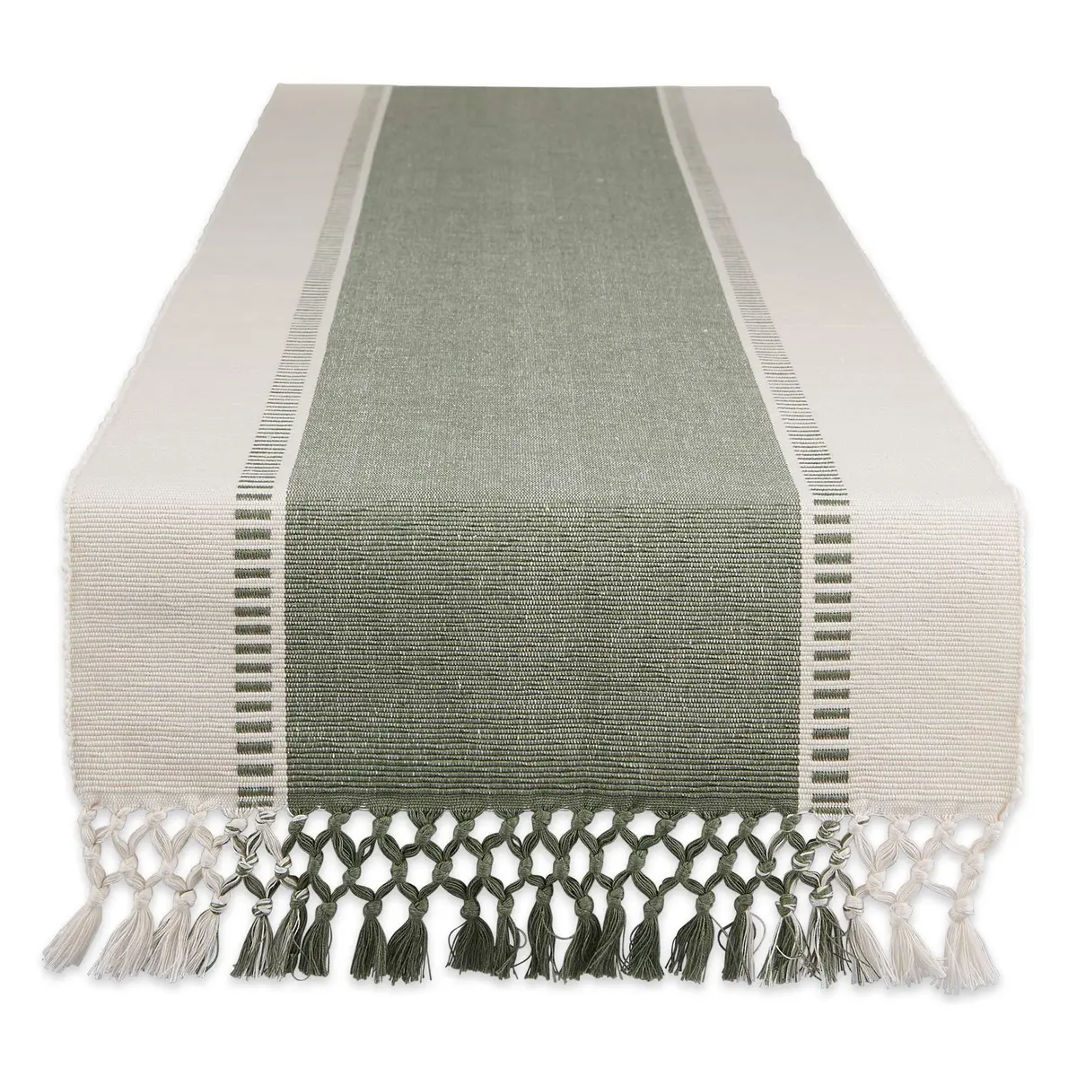 DII Dobby Stripe Table Runner 13x108 Artichoke & Cream | Elegant Cotton Design for Large Tables - main product image