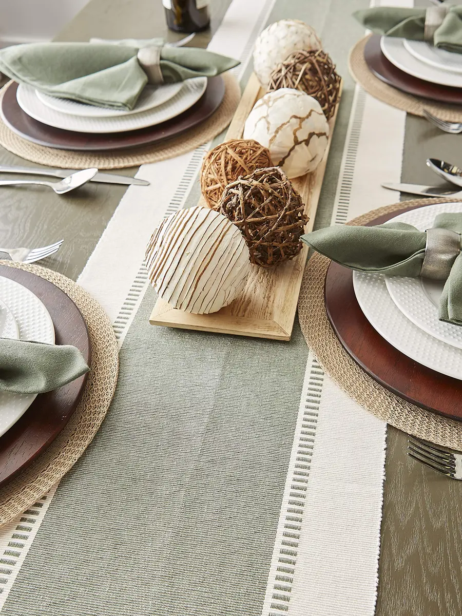 DII Dobby Stripe Table Runner 13x108 Artichoke & Cream | Elegant Cotton Design for Large Tables - view 7