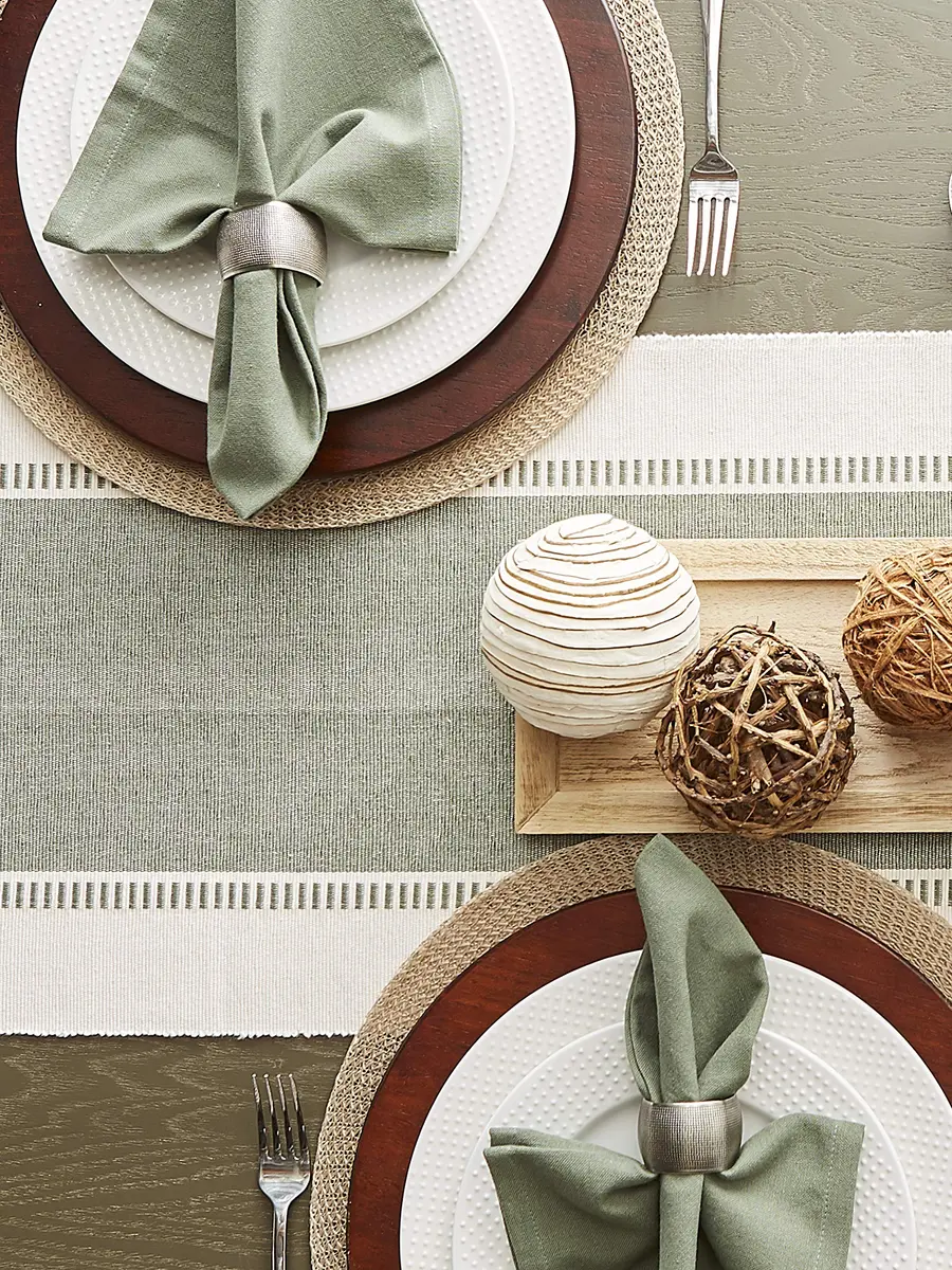 DII Dobby Stripe Table Runner 13x108 Artichoke & Cream | Elegant Cotton Design for Large Tables - view 9