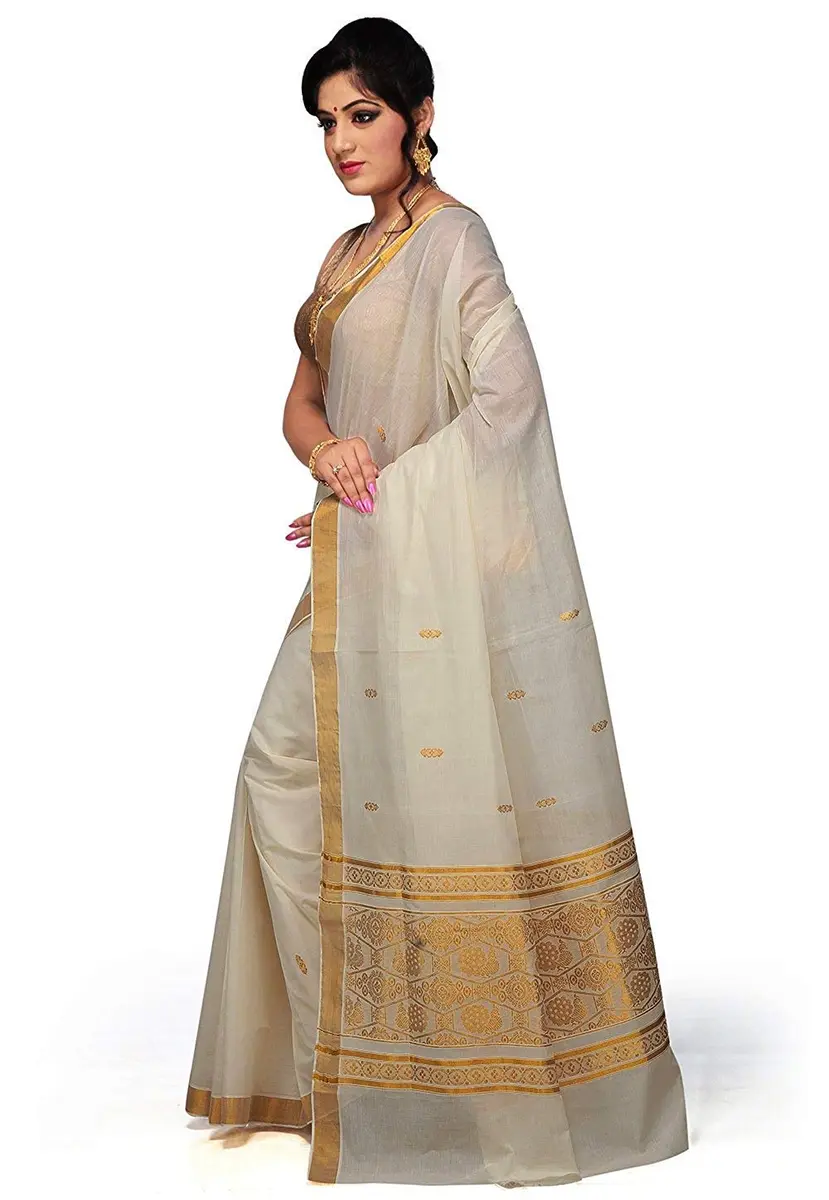 Maxis Kasavu Cotton Saree With Blouse Piece - Cream, 6.25 m (20.5 ft) | Zari Rich Pallu & Border - view 2