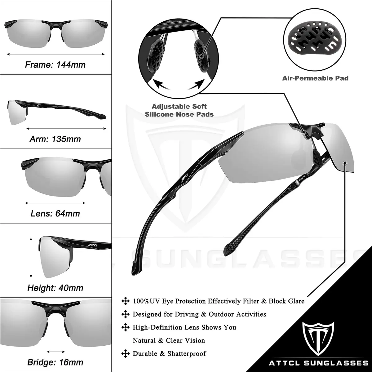 ATTCL Polarized Sports Sunglasses for Men | 64mm Lens Width - view 5