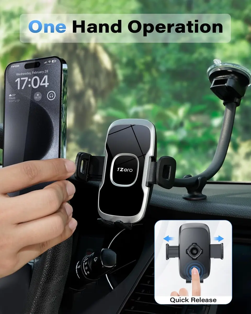 1Zero Car/Truck Phone Mount with 14-Inch Aluminum Gooseneck Long Arm | 360° Rotation & Strong Suction - view 3