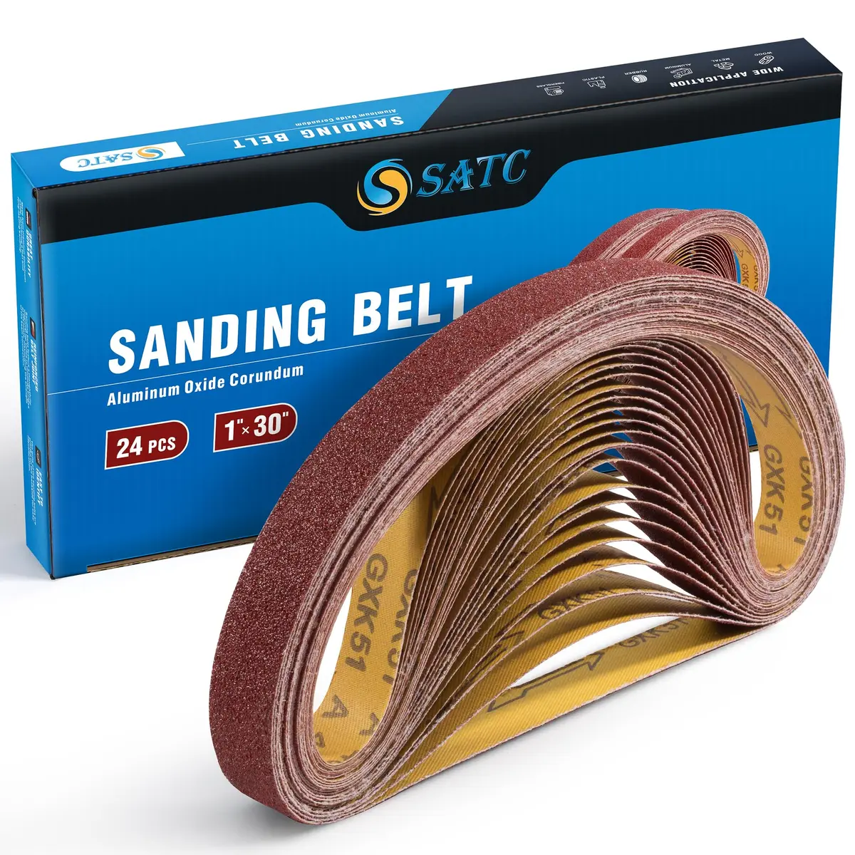 S SATC 1x30 Inch Sanding Belts 24-Pack (60-400 Grits) Aluminum Oxide | Heavy Duty Stripping & Sanding - main product image