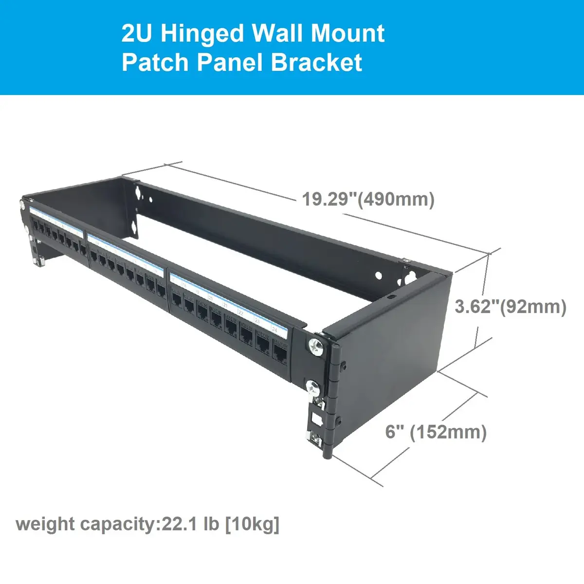 JINGCHENGMEI 2U 19-inch Hinged Wall Mount Patch Panel Bracket- 6-inch Deep | Easy Access & Maintenance (70-120 chars) - view 5
