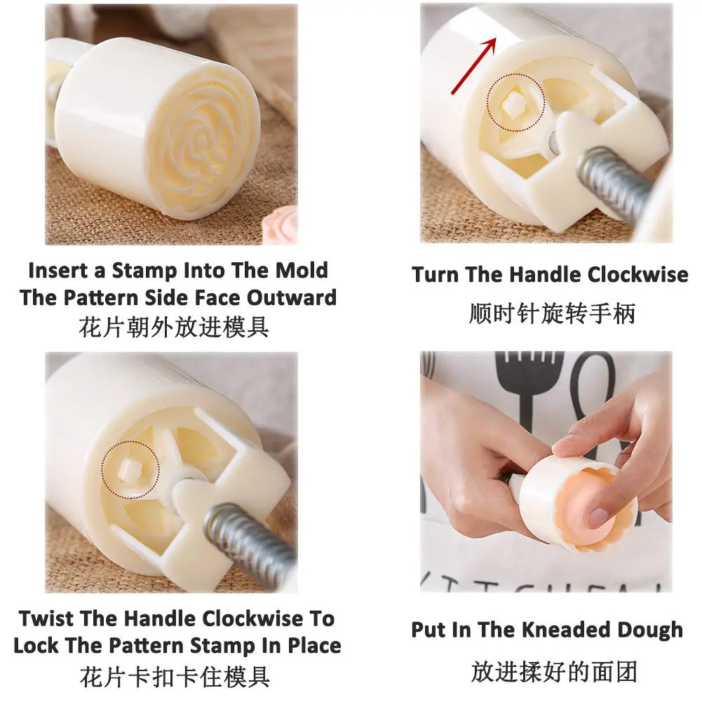 WeTop 6 PCS Round Moon Cake Mold Set 50g (1.8oz) | DIY Mid Autumn Festival Cookie Stamps - view 6