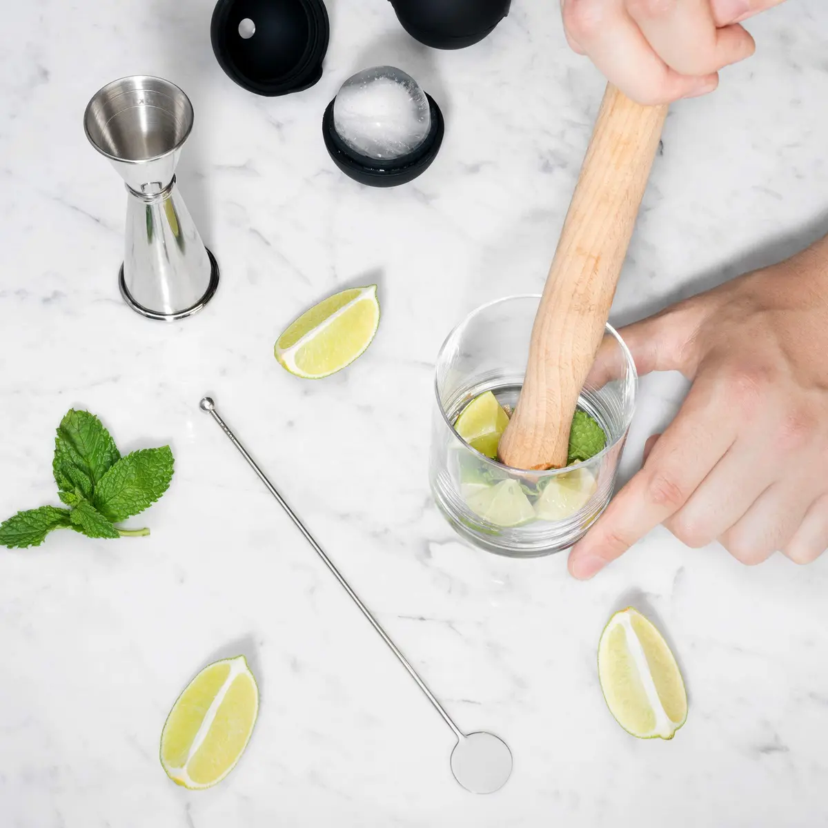 Viski 7-Piece Bartender Kit | Crystal Whiskey Glasses, Stainless Steel Jigger, Ice Molds & Muddler for Cocktails - view 4